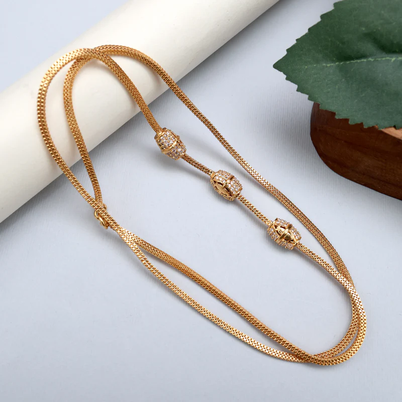 Real Gold Tone AD Cylinders Thali Mugappu Chain